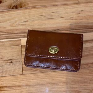 Brown Faux Leather Wallet with Gold Clasp